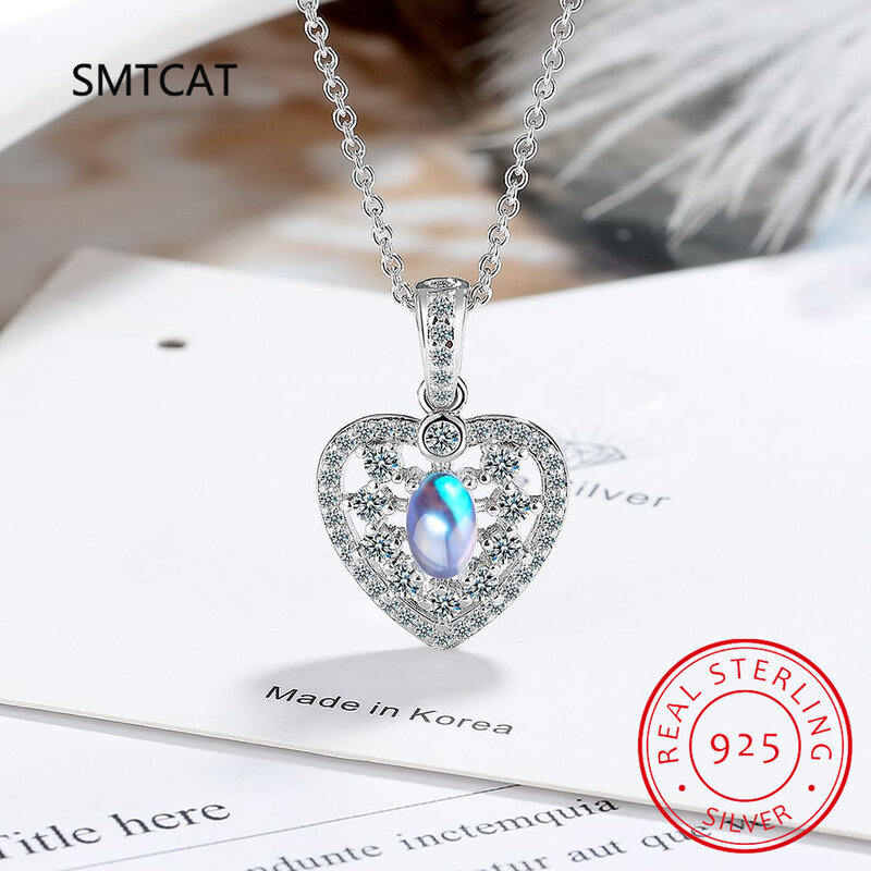 Real 925 Sterling Silver Zircon Heart Pendant Choker Necklace for Women Classic Fine Jewelry Geometric Accessories