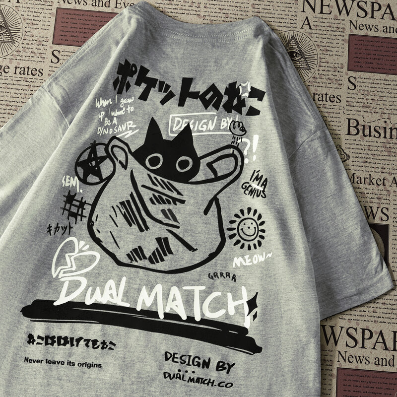 Camiseta estampada para homens e mulheres Kawaii Cat, camiseta de manga curta, roupas soltas, streetwear para casal, tops Harajuku, verão, Y2K, 2022