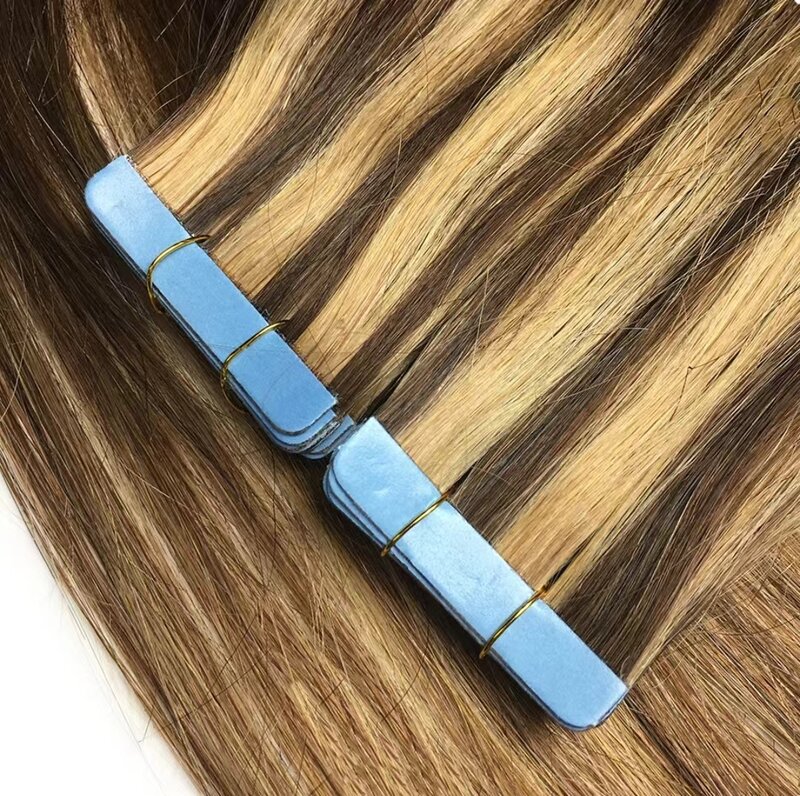 Highlight Bone Straight Tape In Hair Extensions P4/27 Brown Adhesive Tape In Extensions Remy Human Hair 12-30 inch 40 pcs/Pack