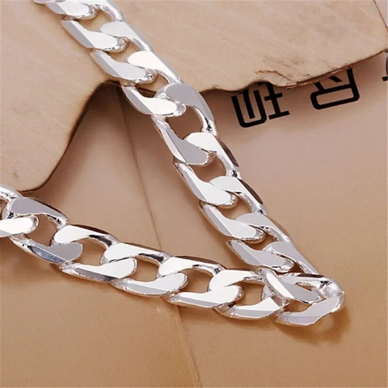 Classic , 6MM 8MM 10MM Flat MEN Bracelet Silver Color Bracelets New High Quality Fashion Jewelry Christmas Gifts