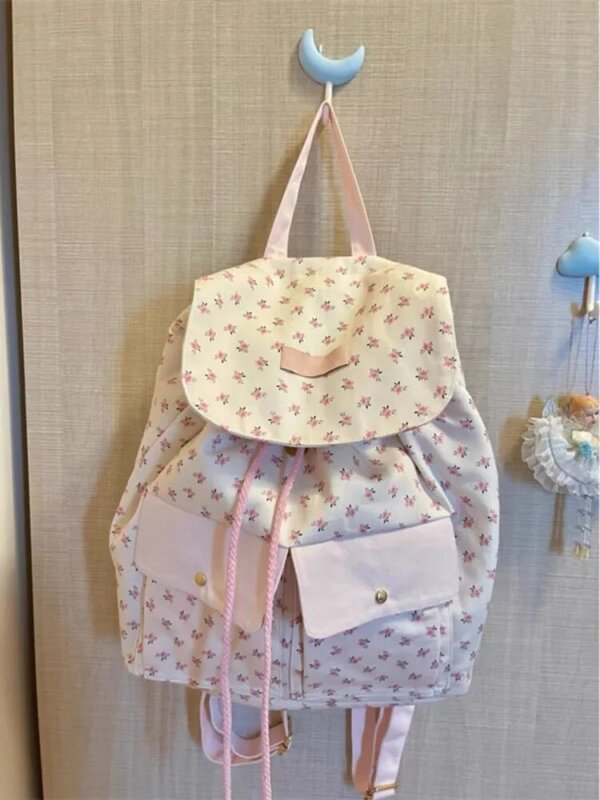 Sweet Flower Handbag Drawstring Pockter Backpack Casual Big Capacity Schoolbag  Student Leisure Travel Backpack