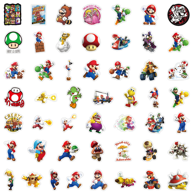 10/30/50/100ชิ้นสติกเกอร์อนิเมะเกม Super Mario Bros น่ารักสติกเกอร์การ์ตูนโยชิพีชโทรศัพท์สเก็ตบอร์ดกระเป๋าเดินทางกราฟฟิตีรูปลอก