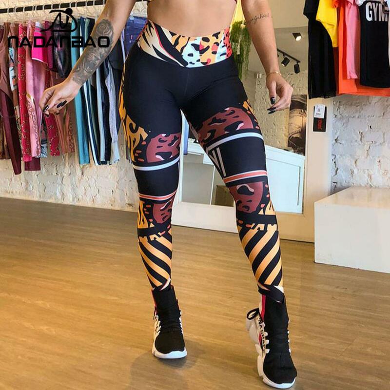 NADANBAO Woman Leopard Print Leggings High Waist Push Up Pants Elastic Fitness Workout Trousers for Running Yoga Sporty Bottom