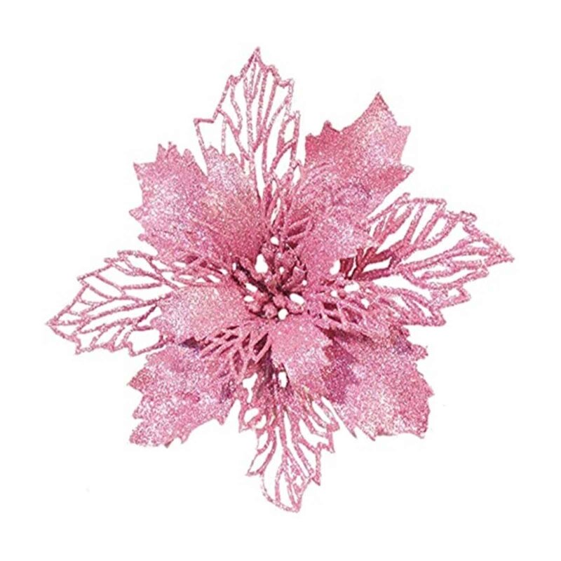 9cm Glitter ประดิษฐ์ Poinsettia ดอกไม้ตกแต่งต้นคริสต์มาสสำหรับพวงหรีดคริสต์มาสเครื่องประดับงานแต่งงานเทศกาลฤดูใบไม้ผลิใหม่