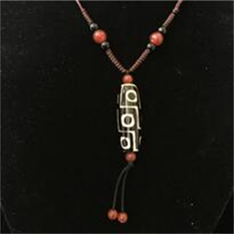 Tibet Nine-eyed Dzi Beads Common Fired Dzi Bead Pendant with Necklace