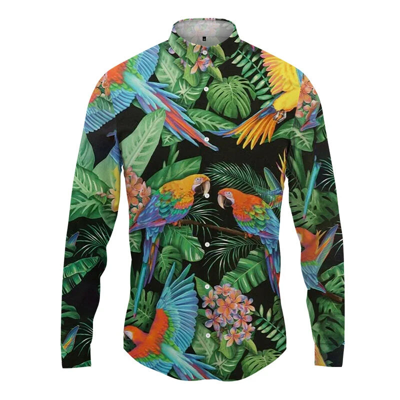 Nieuwe Lange Mouw Shirt 3d Print Graphics Hawaii Lange Shirt Mannen Top Mode Casual Revers Vest Man Blouse Koreaanse Kleding