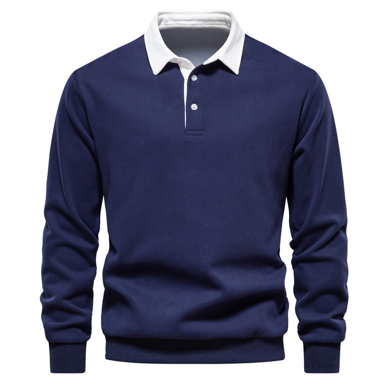 2023 neue Herbst mode einfarbiges Design Polo-Ausschnitt Sweatshirts für Männer lässig und sozial tragen Qualität Baumwolle Herren Sweatshirts