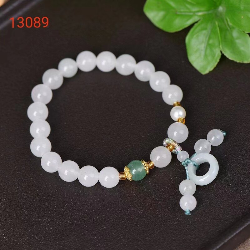 8mm Beads Tianshan Jade Hand Chain Natural Stone Elastic Bangle Exquisite Womens Gemstone Bracelets Jewellery Charms Jewelry