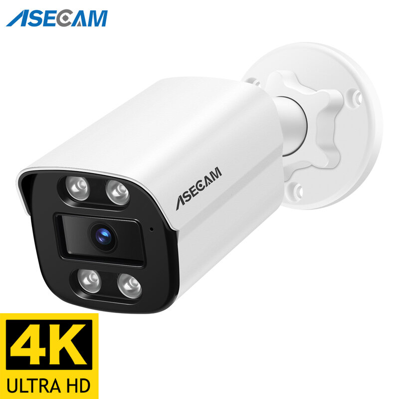 Novo 4k 8mp camera de segurança ASECAM ip áudio externa poe h.265 onvif bala metal casa cor visão noturna câmera vigilância