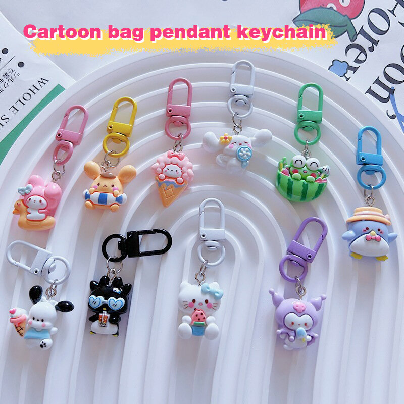 Kawaii Sanrio Key Chain Cartoon Drink Ice Cream Kuromi Pochacco Cinnamoroll BAD BADTZ-MARU Keychain Girl Bag Pendant Gift