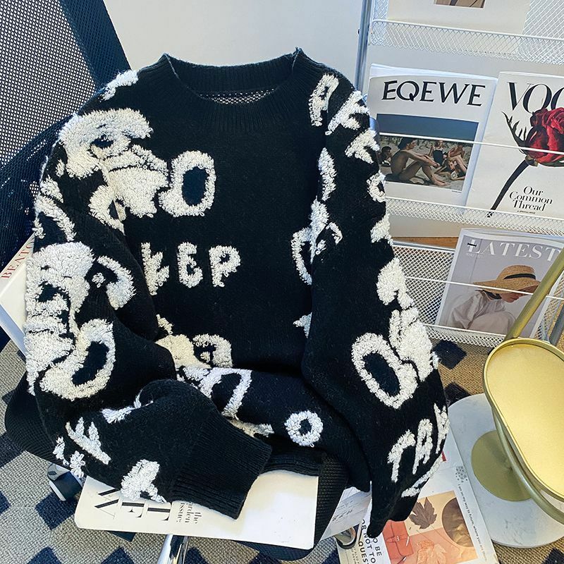 Suéteres bordados de conejo americano para hombres y mujeres, ropa de calle, suéteres de punto sueltos lindos, Vintage, y2k, nuevo