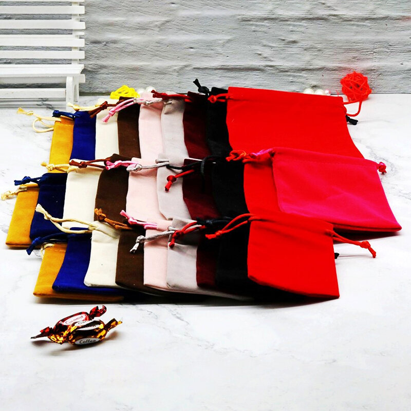 Bolsita de embalaje de 12x15cm para joyería, bolsa de terciopelo con cordón de Color para exhibición de dulces, regalo, Festival