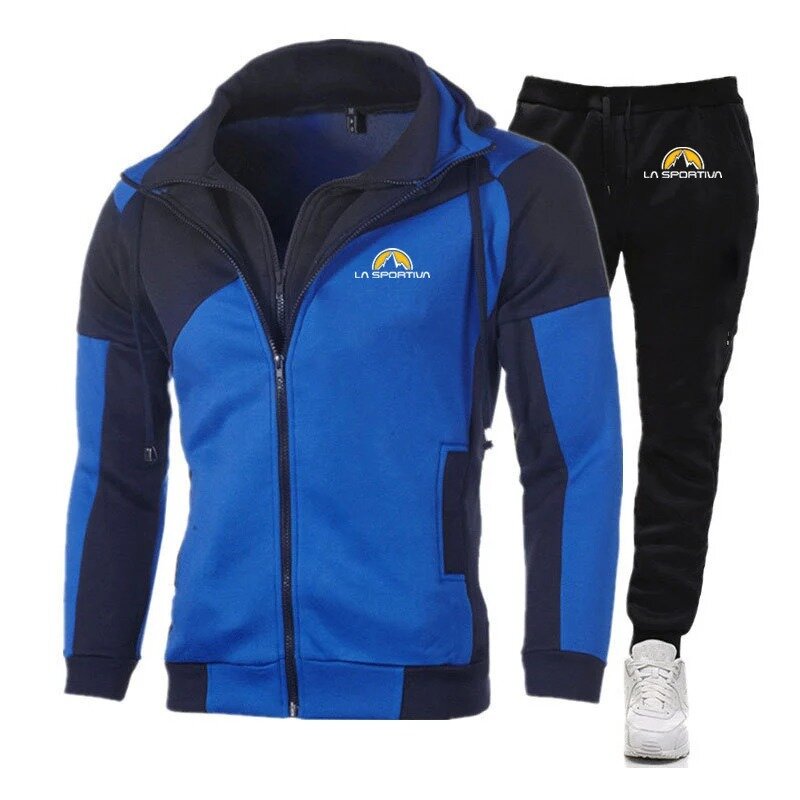 2024 Spring Autumn Men's La Sportiva Logo Print Splicing Hooded Jacket Zipper Sweatshirts+Solid Color Sweatpants Comfortable Set
