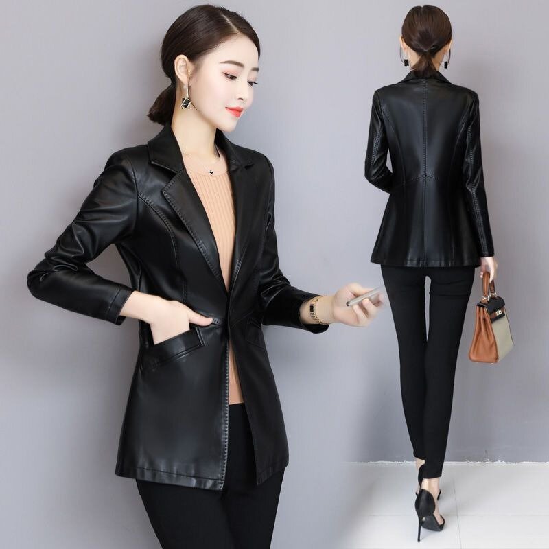 Jaqueta de couro de alta qualidade feminina, terno pequeno solto, casaco emagrecedor, cintura de ar de lazer, nova, outono e inverno, 2023