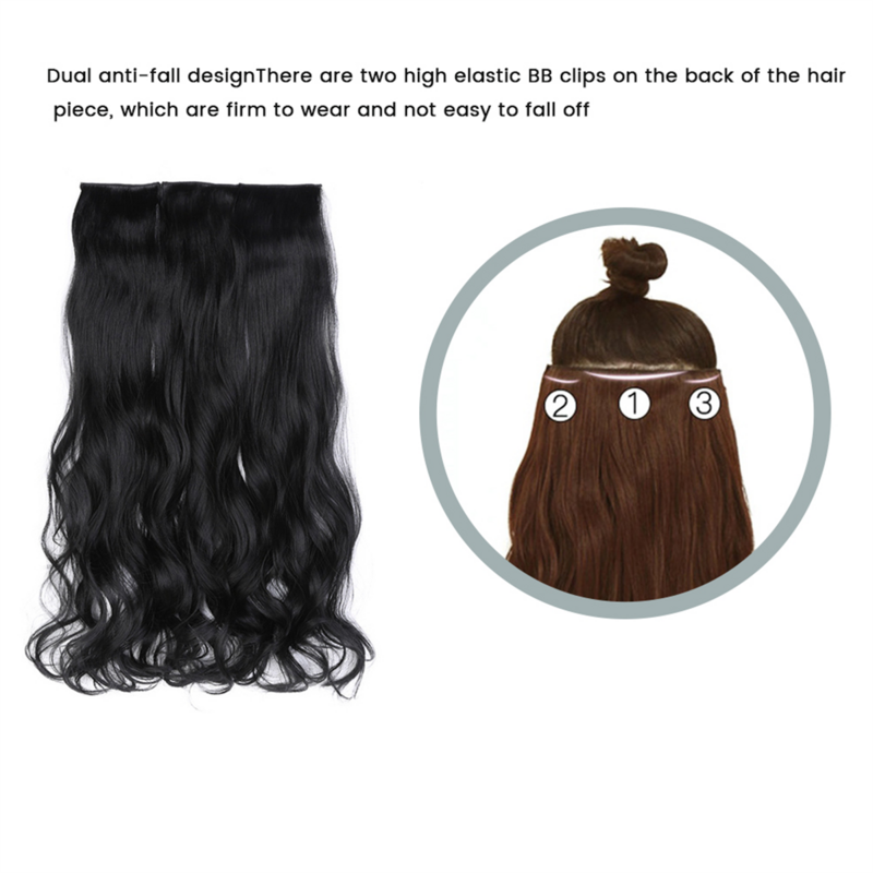 Conjunto de peruca ondulada grande, fio de cabelo castanho claro, peruca encaracolada longa, cabelo grande, alta temperatura, 3 peças, 65cm
