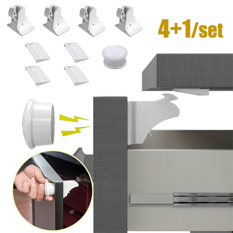 Magnetic Children Safety Lock Baby Protection Built-in Invisible Punch Free Drawer Cabinet Door Magnetic Lock Anti-opening Latch