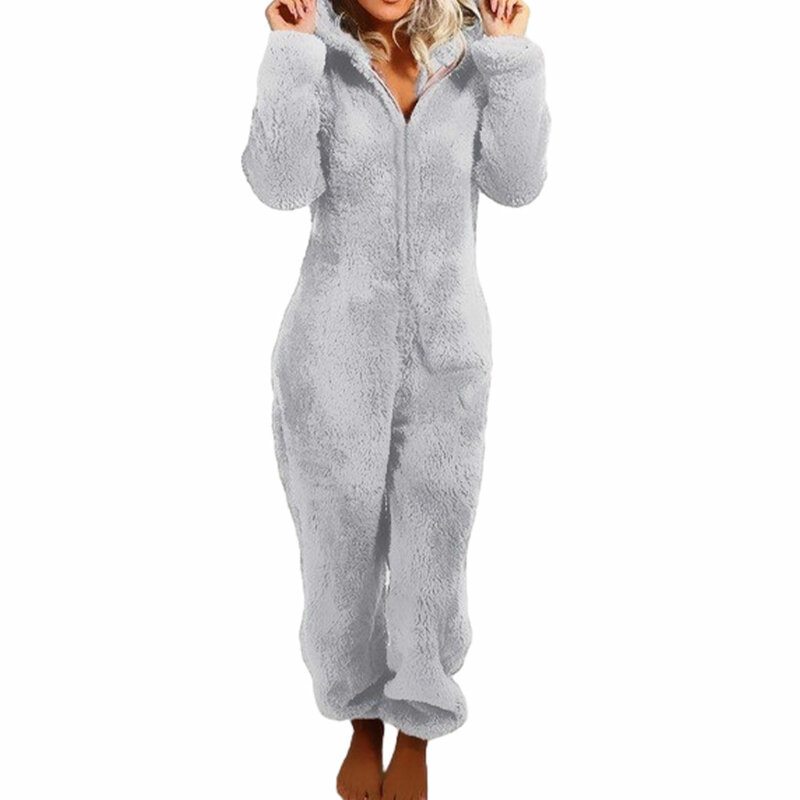 Pijama de vellón de gran tamaño para mujer, ropa de dormir bonita y fácil de usar, versátil, con cremallera