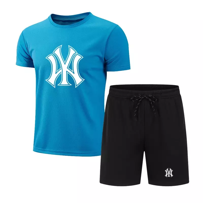 2024 new summer men's sportswear Men's Fitness mesh breathable set Short sleeve T-shirt + shorts quick drying 2-piece set