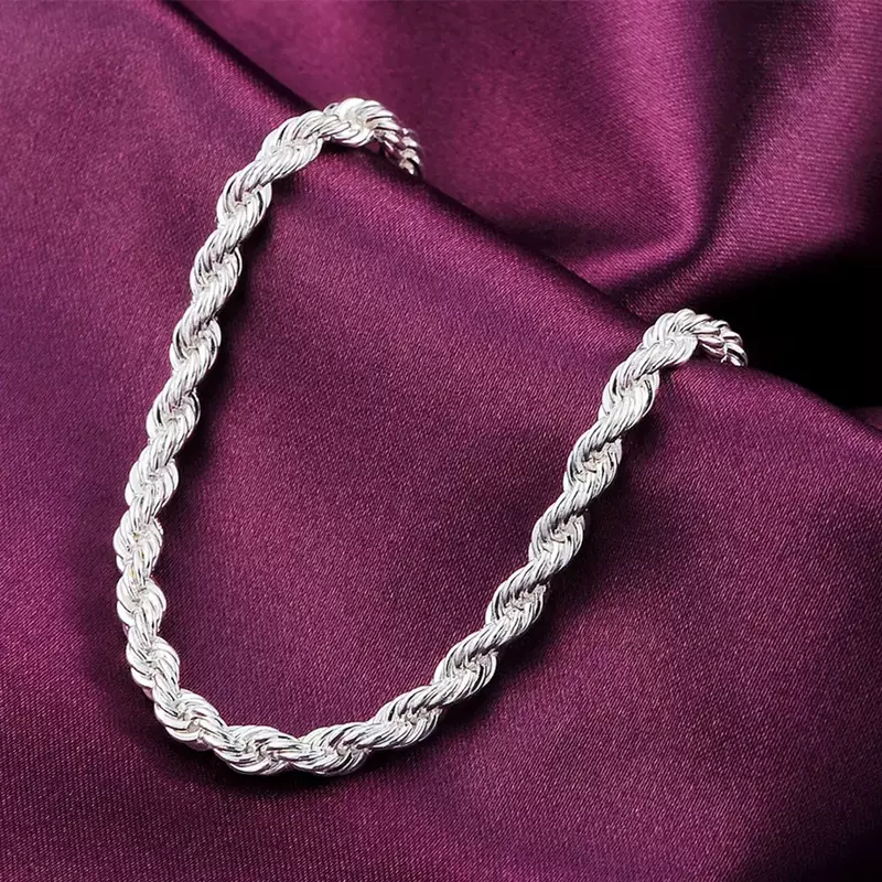 Linda pulseira de corda de prata 925 chapeada, linda joia, linda e elegante, atacado de fábrica, qualidade superior