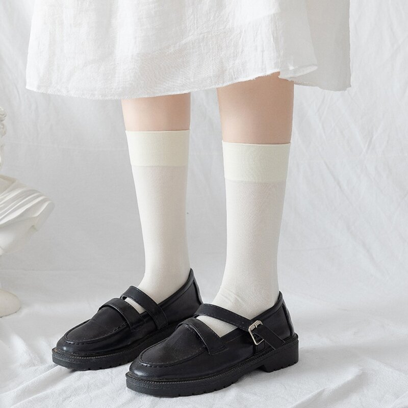 女性のための伸縮性のある綿の靴下,ふくらはぎの靴下,単色,韓国スタイル,jk,日本のファッション,夏,ギフト