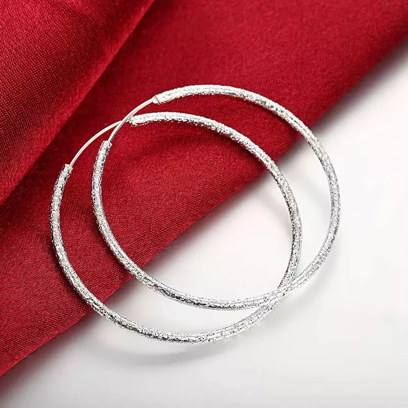 Hot Classic 5cm-6cm Big Circle 925 orecchini a cerchio in argento Sterling per le donne Fashion Wedding Birthday Gift Fine Jewelry