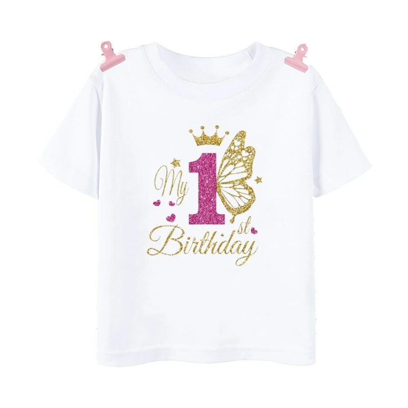 Maglietta di compleanno per ragazze 1-12 maglietta di compleanno maglietta selvaggia maglietta per feste per ragazze vestiti stampati a farfalla regali per bambini maglietta di moda