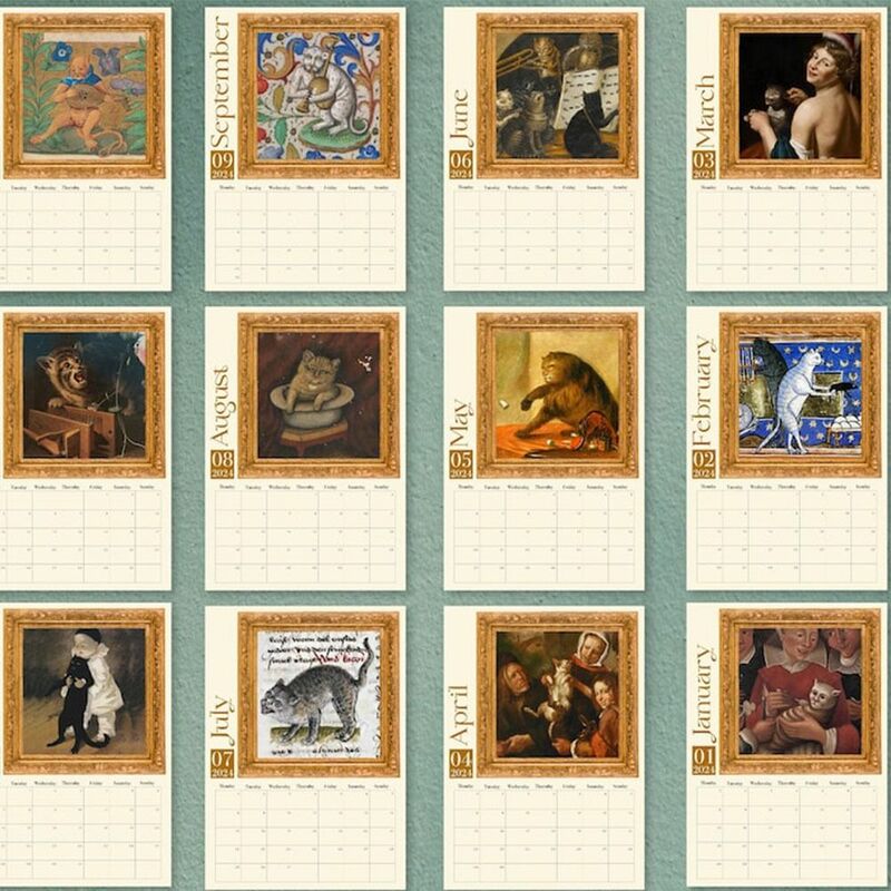 Calendário de Parede Engraçado Gatos Medievais, Decoração, Planejamento de Tempo, Gatos Estranhos, Divertimento, Presentes de Ano Novo, 2022, Papel