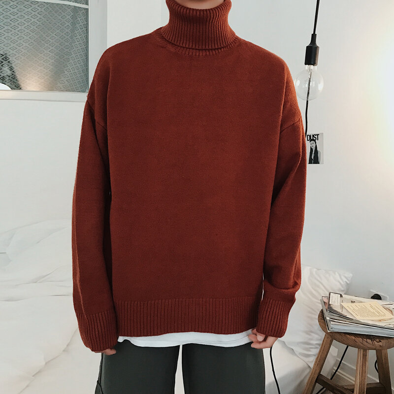 Suéter de gola alta versátil masculino, pulôver de malha solto, fundo de rosca, nova moda, outono e inverno, 2023