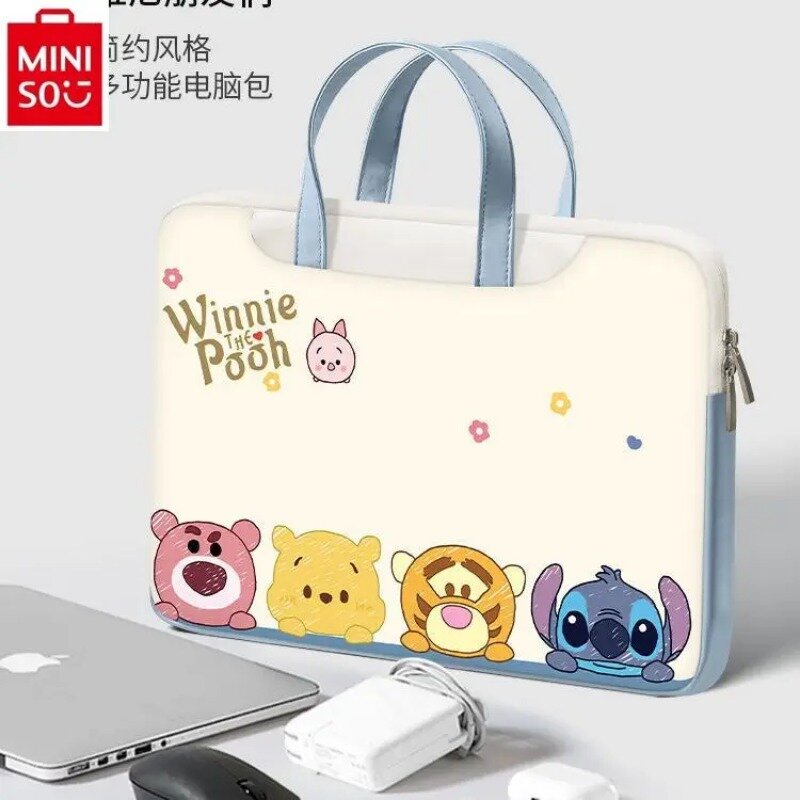حقيبة تخزين ملفات Winnie Bear لطيفة من Miniso عالية الجودة ومناسبة لحقائب الكمبيوتر 14 بوصة و 14 بوصة