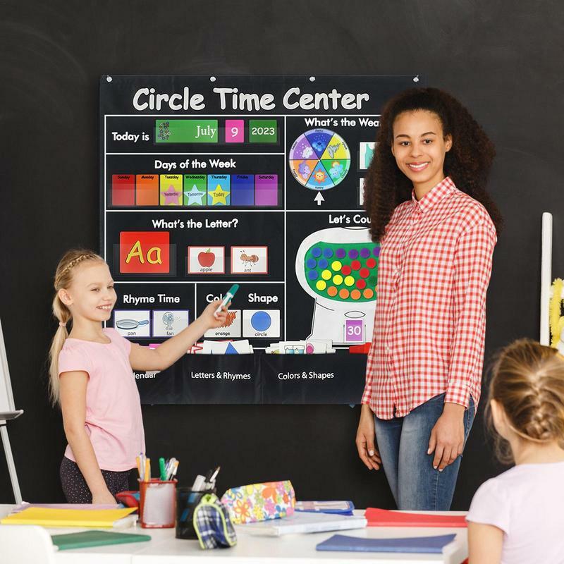 دائرة الوقت مركز الأطفال مرحلة ما قبل المدرسة الفصول الدراسية دائرة الوقت التعلم مركز رقم جيب الرسم البياني صياغة قافية صور الجيب