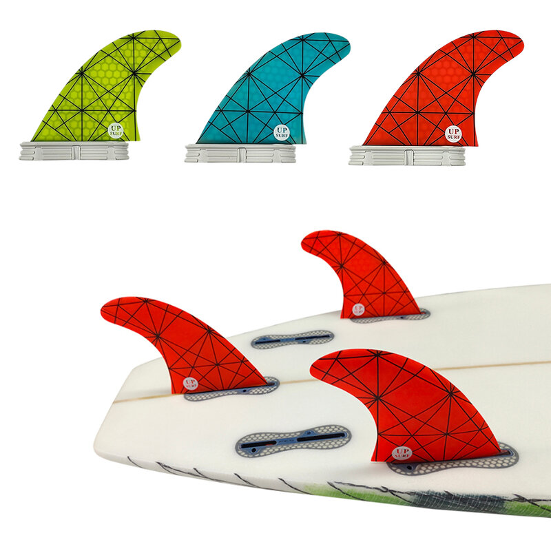 UPSURF FCS 2 M rozmiar płetwa do deski surfingowej o strukturze plastra miodu, trójpłetwy, akcesoria do surfingu, czerwony/niebieski/żółty/czarny Sport wodny