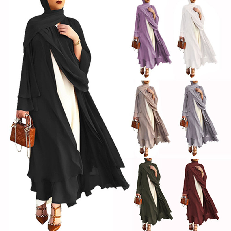 Abaya – Robe longue en mousseline De soie pour femmes, vêtements De mode musulmane, Ramadan ouvert, dubaï, ceinture, caftan Marocain, Eid, Hijab, turquie