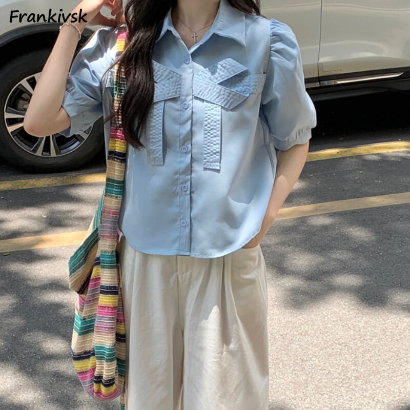 Camicie donna fiocco Harajuku Vintage colletto rovesciato estate carino stile francese dolce confortevole tutto-fiammifero nuovo Design Chic quotidiano