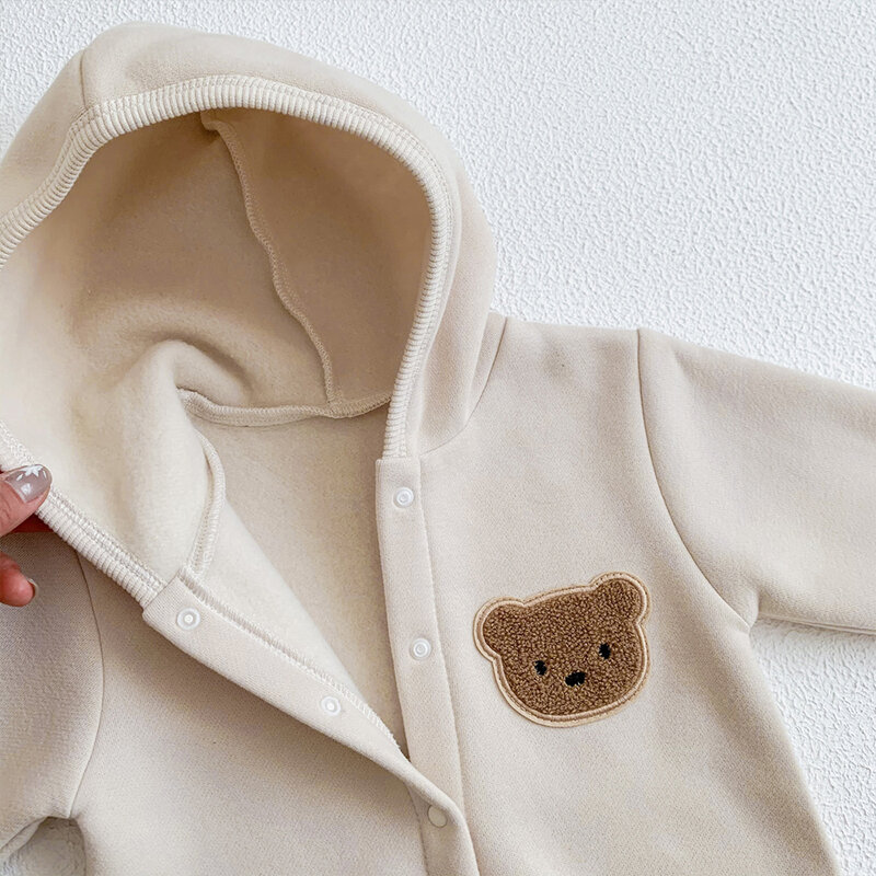 Bodysuit personalizado do velo com creeper do urso, nome recém-nascido, bordado personalizado, bebê engroçado, outono e inverno, 2023