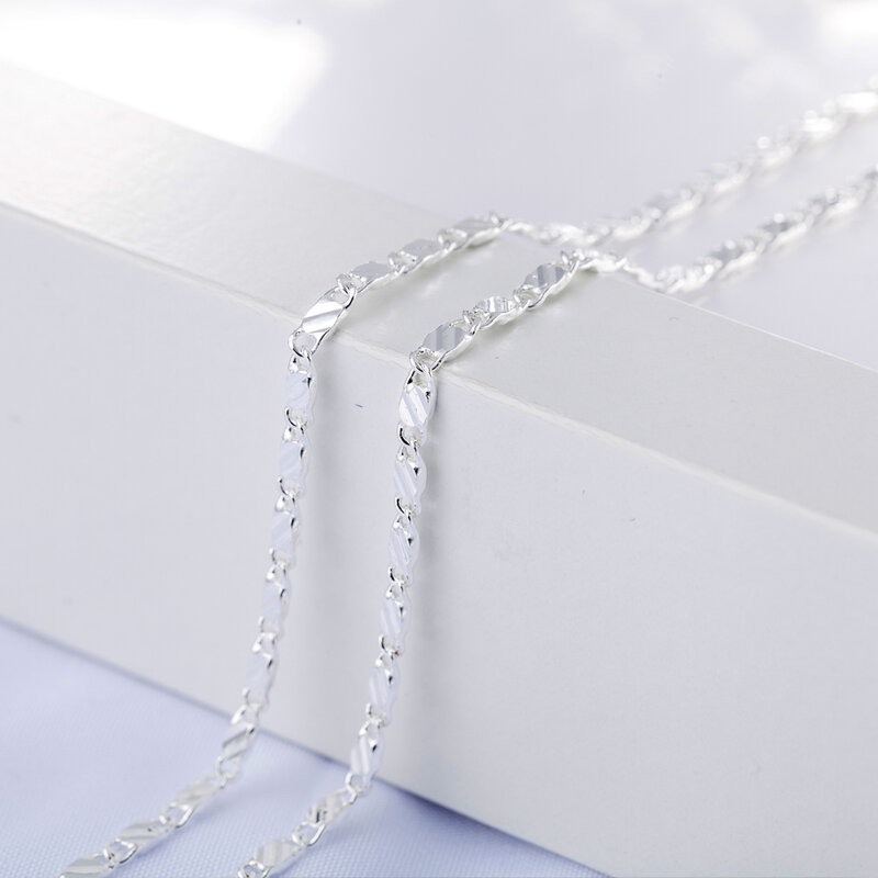 Colgante de plata de ley 925 para hombre y mujer, cadena plana de clavícula de 2MM, joyería para fiesta de boda, regalos de vacaciones, 40-75cm