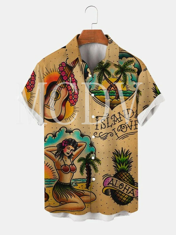 Повседневная дышащая гавайская рубашка с коротким рукавом и принтом для мужчин и женщин, летние топы