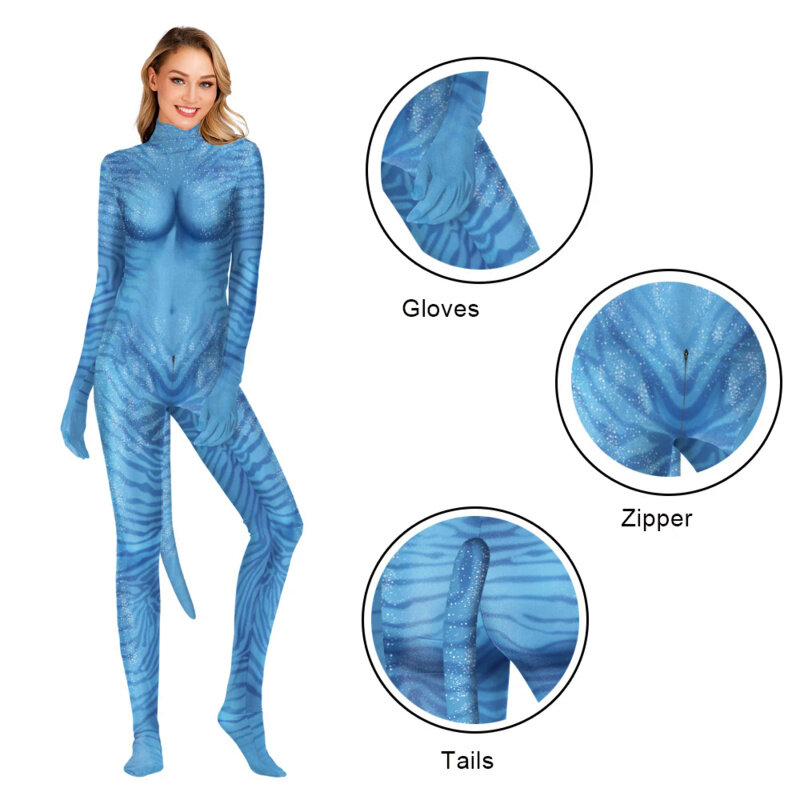 Zawaland-disfraces de Halloween para mujer, traje de mascota Zentai con estampado 3D de zorro Animal, mono Delgado Sexy, vestido de lujo