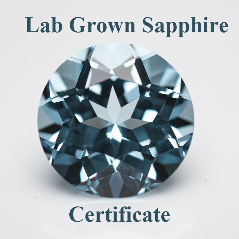 Lab tumbuh safir Aquamarine warna bulat bentuk manik jimat untuk Diy membuat perhiasan liontin bahan dipilih sertifikat AGL