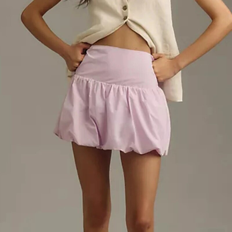 Женская летняя однотонная мини-юбка из пузырчатой ткани, юбка-трапеция с эластичным поясом, юбка-бомбер для женского клуба