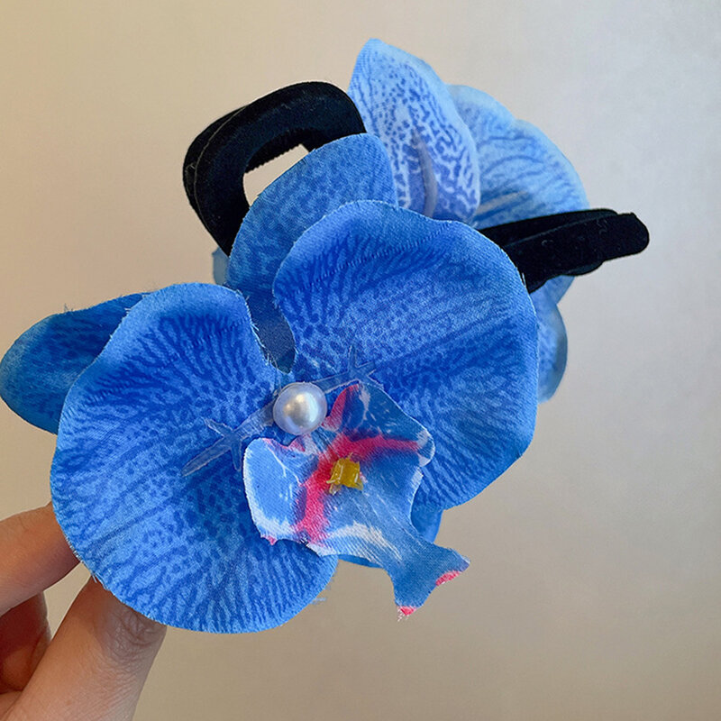 Klip rambut bunga Phalaenopsis mutiara warna-warni untuk wanita mode manis cakar rambut sisi ganda hadiah aksesori rambut kelas atas