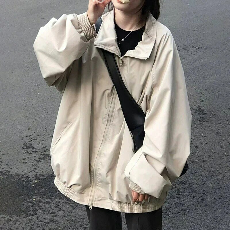 Jaqueta retrô americana para mulheres, jaqueta pequena folgada e popular, jaqueta pendular, cor sólida, nova, primavera e outono, 2024