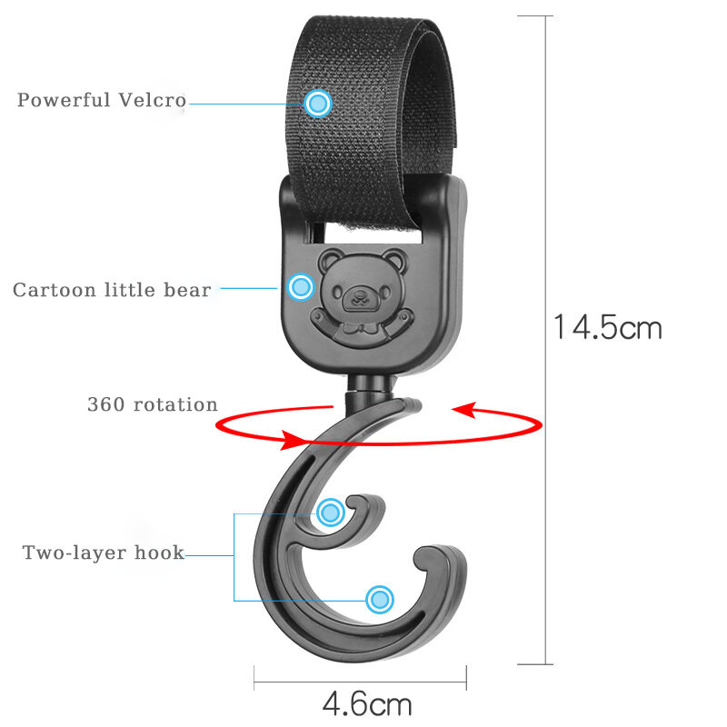 2 PCS Cartoon Stroller Accessories Degree Large Hook Umbrella Car Hook and Loop Stroller Hook Baby Car Seat Accessories