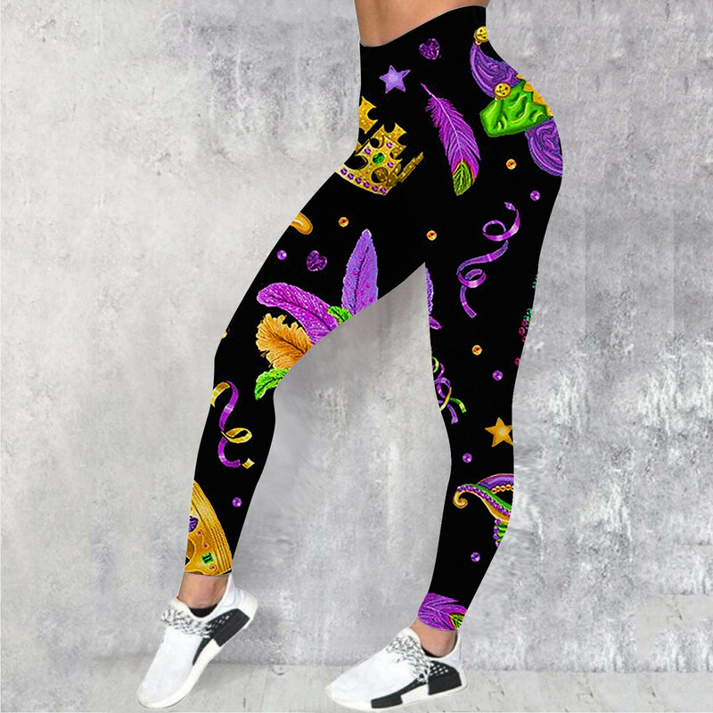 Damskie karnawałowe kolorowe piórka z nadrukiem casualowe sportowe spodnie do jogi modne legginsy spodenki damskie podnoszenie pośladków