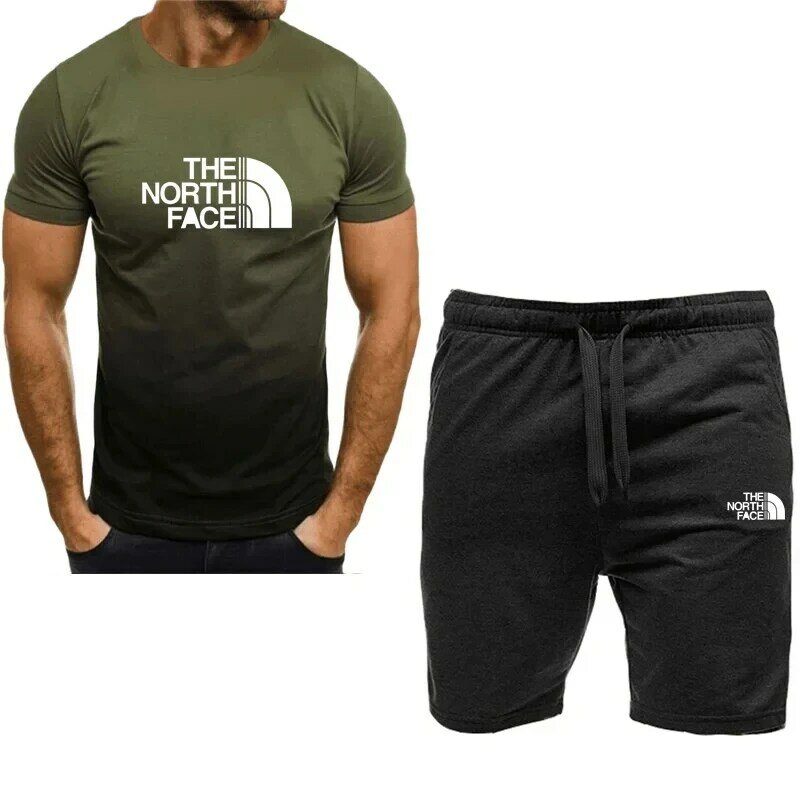 Fato de corrida fitness masculino, camiseta casual, conjunto de lentes, respirável, corrida, marca, 2 peças