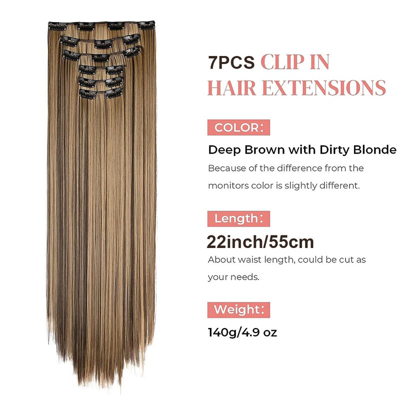 Clip In Hair Extensions 140g 7pcs/set Women Long Straight Synthetic Full Head Clip 16 Clips Ombre Heat Resistant Fiber