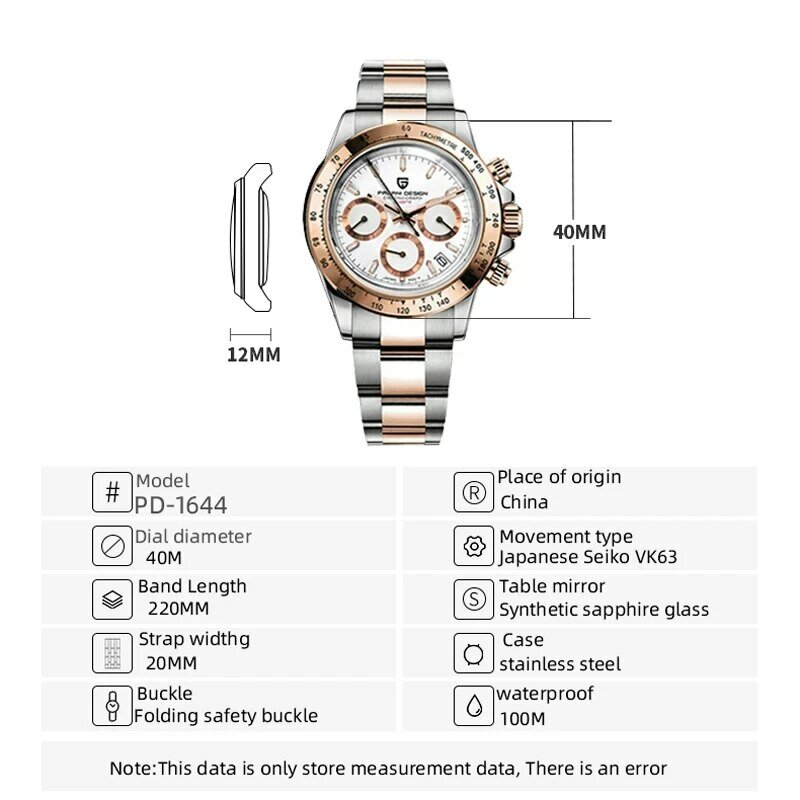 PAGANI DESIGN-Relógio de pulso de quartzo masculino, relógios impermeáveis, cronógrafo, marca superior, luxo, novo, ouro, 1644, 2024