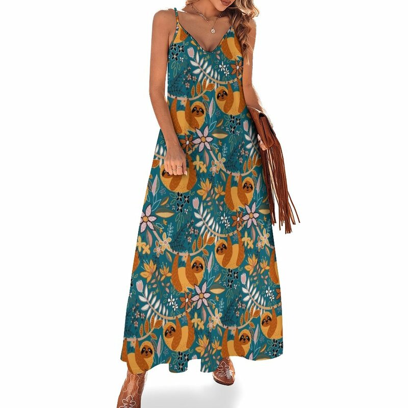 Happy Boho Sloth Floral Sleeveless Dress summer woman dress 2023 elegant and pretty women's dresses