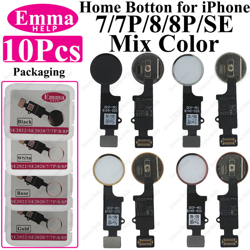 EmmaHelp 10pcs Universal Home Button Flex Cable for iPhone 8 7 Plus SE 2022 Menu Return ALL Fuction No Fingerprint Mix color