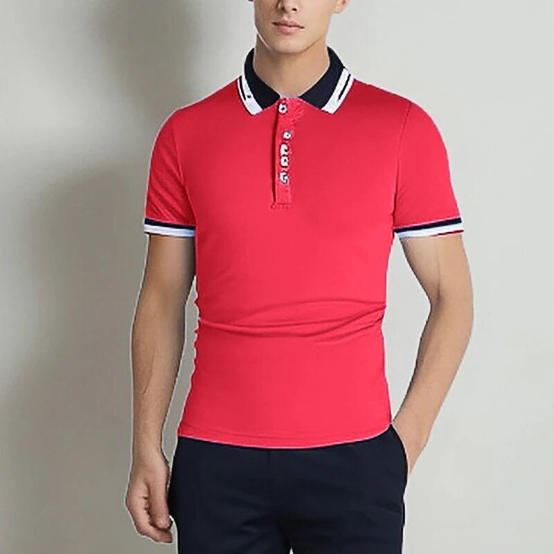 Мужская Однотонная рубашка-поло, короткий рукав, отложной воротник, пуговицы, уличная одежда, базовый топ для спортзала, 8 цветов, на лето