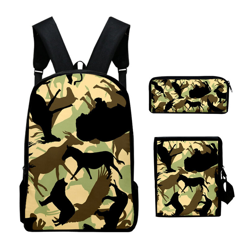 Classic Novelty Camouflage 3D Print 3pcs/Set pupil School Bags Laptop Daypack Backpack Inclined shoulder bag Pencil Case